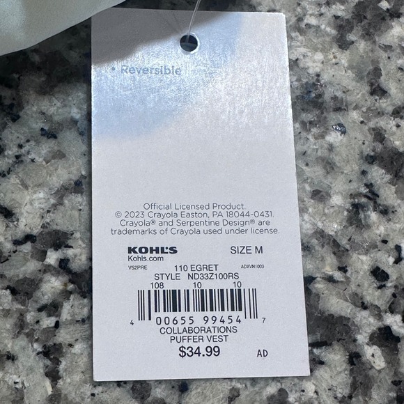 Crayola x Kohls Puffer Vest Reversible White Neon Green Size M - Picture 5 of 10